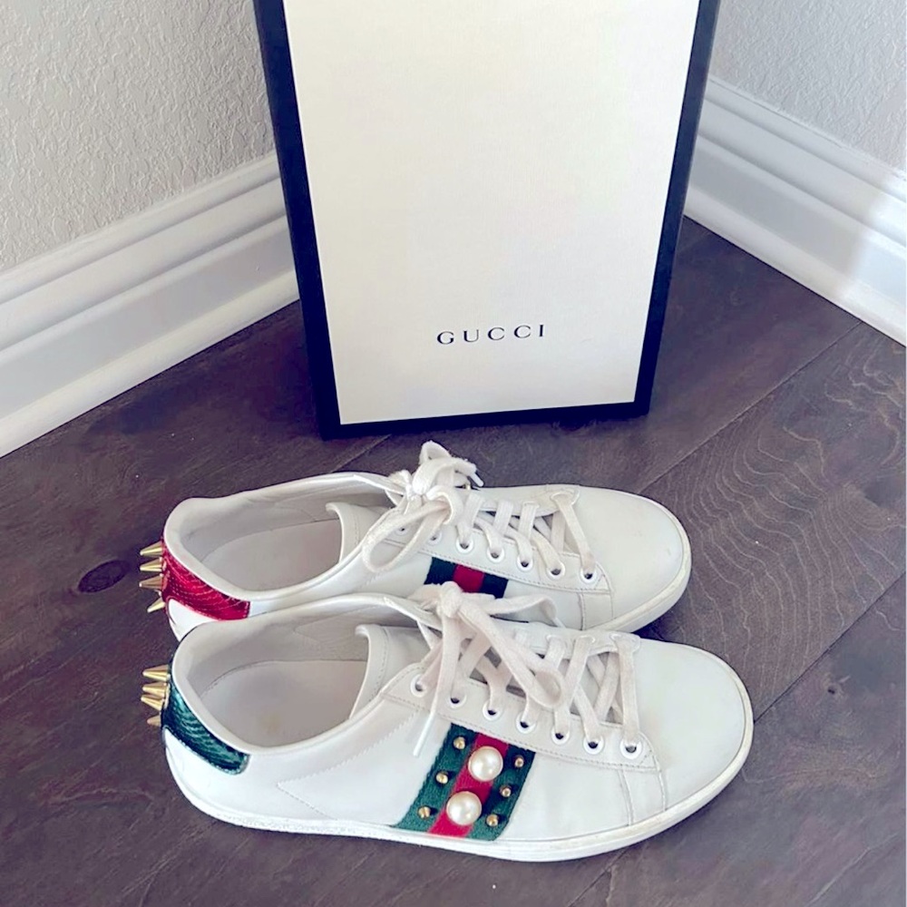 Gucci ace pearl studded white leather snekers size 37